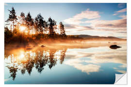 Naklejka na ścianę Misty morning at Storsjoen lake, Norway