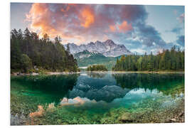 Foam board print Sunrise at the Eibsee with Zugspitze