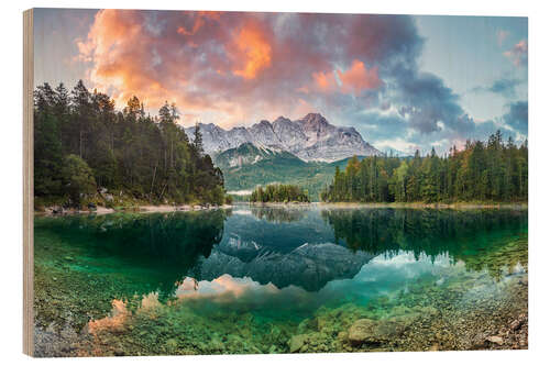 Obraz na drewnie Sunrise at the Eibsee with Zugspitze