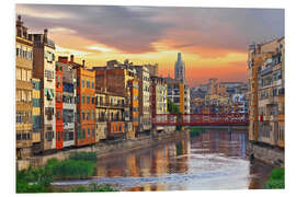 Print på skumplade Farverig Girona Skyline