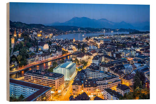 Wood print Lucerne at night