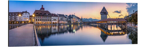 Stampa su alluminio Chapel Bridge a Lucerna in serata