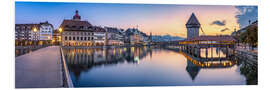 Foam board print Chapel Bridge in Lucerne in the evening