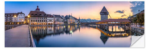 Sisustustarra Chapel Bridge, Luzern, illalla