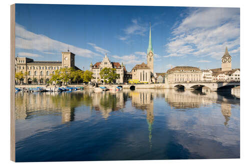 Holzbild Zürich mit Stadthaus und Fraumünster