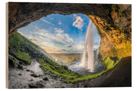 Holzbild Wasserfall Seljalandsfoss in Island