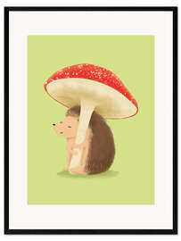 Framed art print Hedgehog with mushroom
