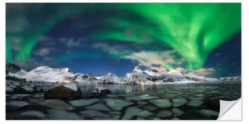 Selvklebende plakat Nordlys i Lofoten