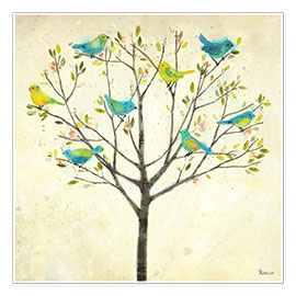 Poster Frühlingsbaum mit Vögeln