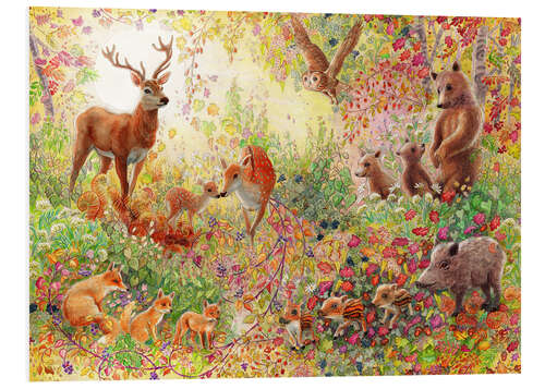 Quadro em PVC Floresta de outono encantada com animais