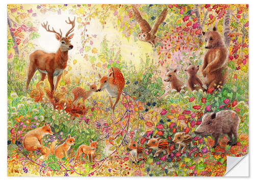 Sticker mural Forêt d'automne enchantée avec des animaux