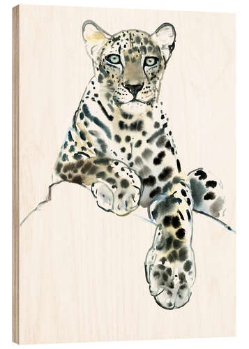 Wood print Leopard on observation post