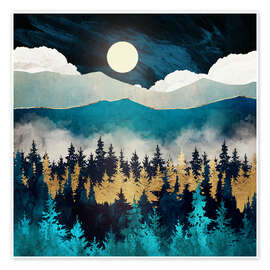 Poster Paesaggio nella nebbia di sera