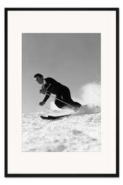 Gerahmter Kunstdruck Vintage-Skifahrer auf der Piste