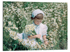 Aluminium print Tiny girl in the daisy field