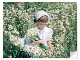 Wall sticker Tiny girl in the daisy field