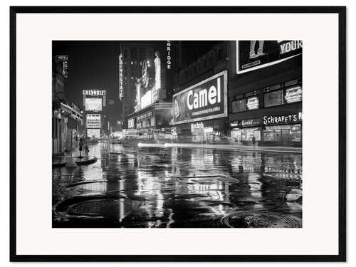 Inramat konsttryck Regn på Times Square i New York