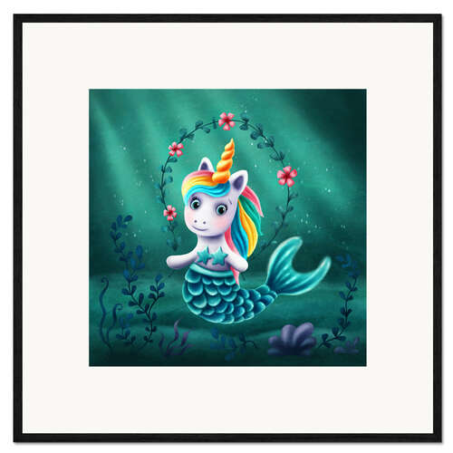 Plakat artystyczny premium w ramie Little mermaid unicorn