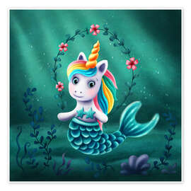 Wall print  Little mermaid unicorn - Elena Schweitzer