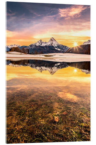 Acrylglasbild Watzmann Spiegelung im Sonnenuntergang