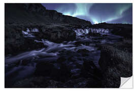 Naklejka na ścianę Northern lights at the waterfall, Iceland