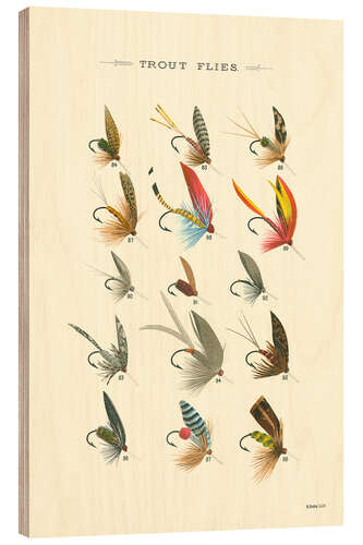 Wood print Trout Flies I