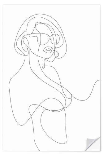 Selvklebende plakat Woman with sunglasses - lineart