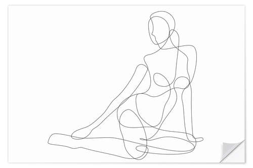 Selvklæbende plakat Sitting woman - lineart