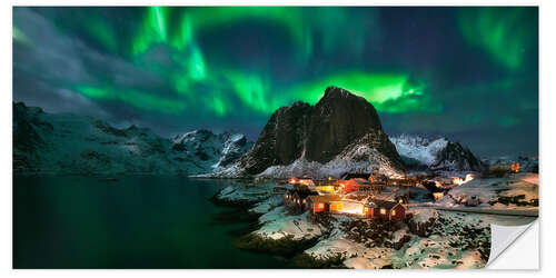 Selvklæbende plakat Nordlys i Lofoten, Norge