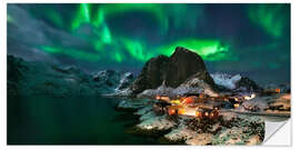 Selvklæbende plakat Nordlys i Lofoten, Norge