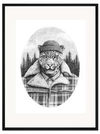 Gerahmter Kunstdruck Holzfäller Schwarz/Weiß