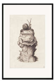 Gerahmter Kunstdruck Der Frosch und die Schnecke Vintage