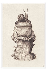 Poster  The frog and the snail, vintage - Mike Koubou