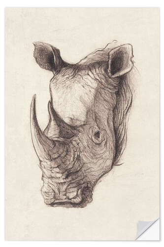 Selvklebende plakat Rhino portrait, vintage