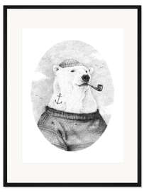 Gerahmter Kunstdruck Alter Seebär Schwarz/Weiß