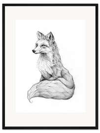 Gerahmter Kunstdruck Rotfuchs Schwarz/Weiß