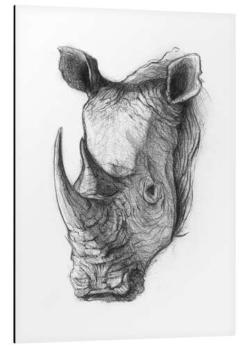 Aluminium print Rhino portrait, black and white