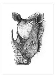 Poster Nashornporträt Schwarz/Weiß