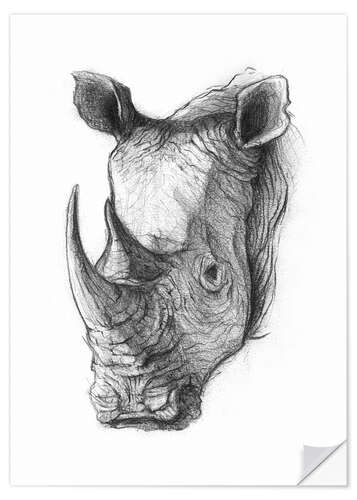 Selvklebende plakat Rhino portrait, black and white