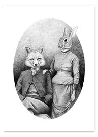 Wall print  Fox and rabbit - Mike Koubou