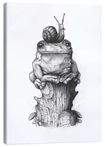 Canvas print The frog and the snail, black and white