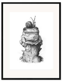 Innrammet kunsttrykk The frog and the snail, black and white