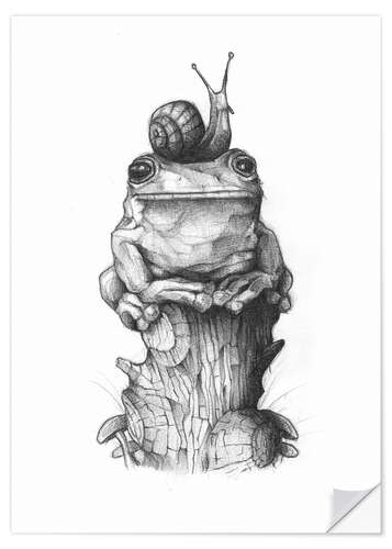 Wall sticker The frog and the snail, black and white