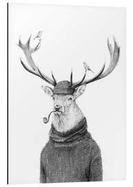 Magnettafel Hirsch mit Pfeife Schwarz/Weiß