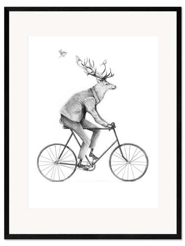 Gerahmter Kunstdruck Auch ein Gentleman fährt Fahrrad Schwarz/Weiß
