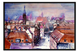 Gerahmter Kunstdruck Blick zum Hauptmarkt in Nürnberg