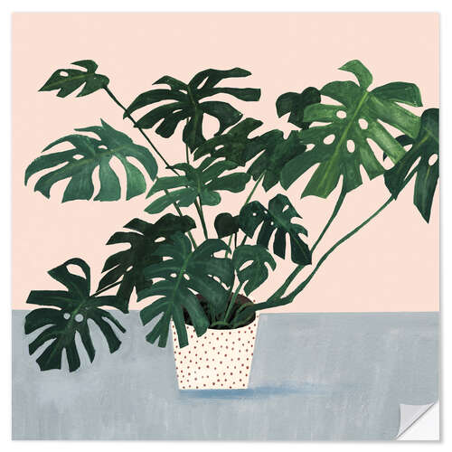 Självhäftande poster Monstera in spotted pot