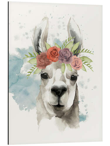 Aluminium print Lama with flower crown I