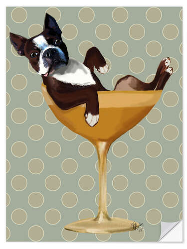 Wandsticker Boston Terrier im Cocktailglas