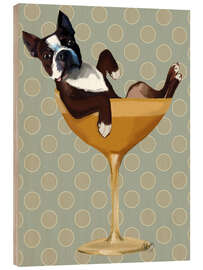 Tableau en bois Terrier de Boston dans un verre à cocktail
